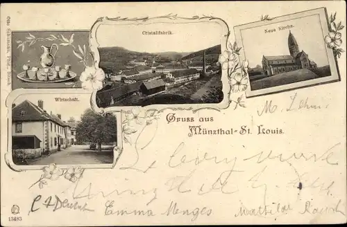 Ak Saint Louis lès Bitche Münztal Lothringen Moselle, Wirtschaft, Cristallfabrik, Kirche
