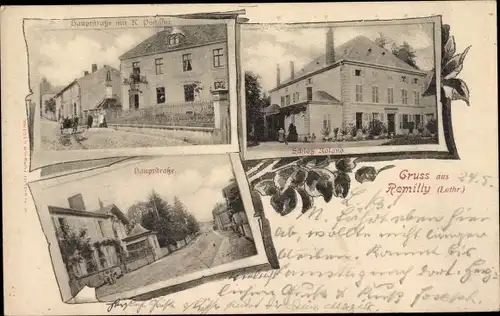 Ak Rémilly Remelach Lothringen Moselle, Hauptstraße, Post, Schloss Roland