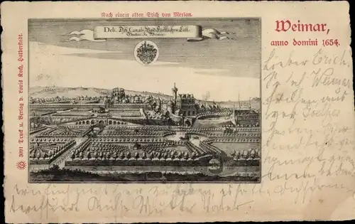 Künstler Ak Merian, Weimar in Thüringen, Stadt im Jahre 1654