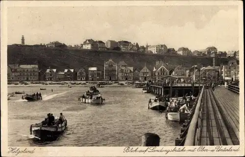 Ak Helgoland, Landungsbrücke mit Ober- und Unterland