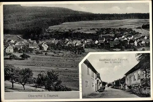 Ak Oberems Glashütten im Taunus, Totalansicht, Gasthaus zum Taunus