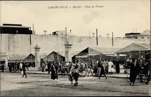 Ak Casablanca Marokko, Marché, Place de France, Platz im Ort