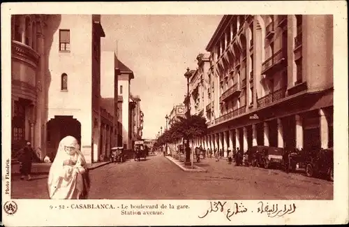 Ak Casablanca Marokko, Le Boulevard de la Gare, Station Avenue