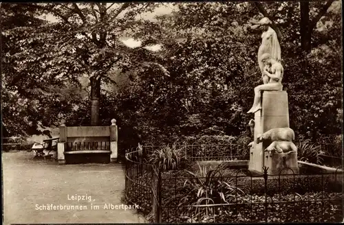 Ak Leipzig in Sachsen, Schäferbrunnen im Albertpark
