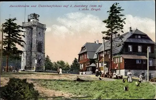 Ak Wildenthal Eibenstock im Erzgebirge, Auersberg, Aussichtsturm und Unterkunftshaus