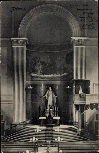 Ak Zittau in Sachsen, Inneres der Johanniskirche, Altar, Kanzel