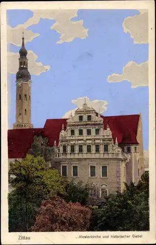 Ak Zittau in Sachsen, Klosterkirche und historischer Giebel