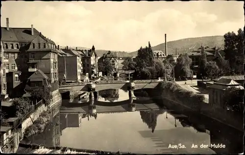 Ak Aue im Erzgebirge Sachsen, Blick auf die Mulde, Brücke