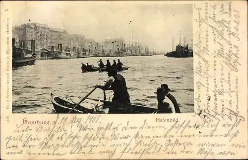 Ak Hamburg, Hafenbild, Ruderboote