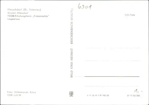 Ak Herschdorf Großbreitenbach in Thüringen, Ortsteil Allersdorf, FDGB-Erholungsheim Finkenmühle