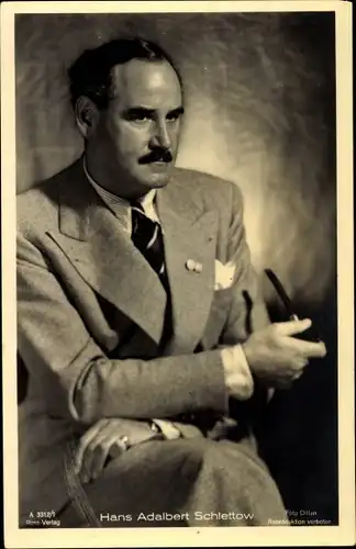 Ak Schauspieler Hans Adalbert Schlettow, Portrait, Pfeife