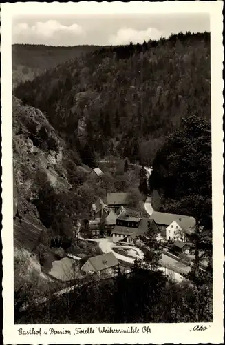 Ak Weihersmühle Weismain Oberfranken, Gasthof und Pension Forelle, Blick ins Tal