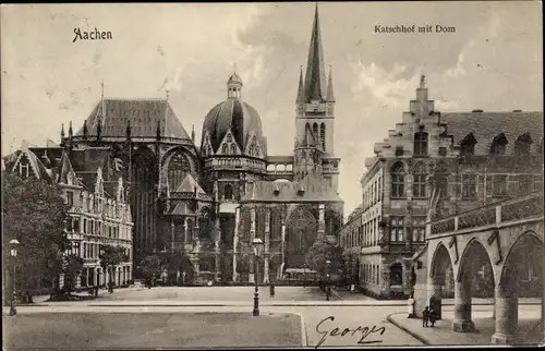 Ak Aachen in Nordrhein Westfalen, Katschhof mit Dom