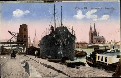 Ak Köln am Rhein, Rheinufer mit Seeschiffe