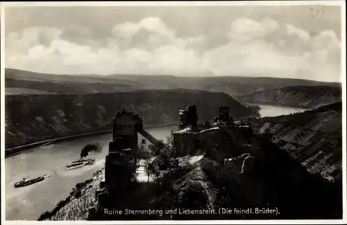 Ak Bornhofen am Rhein, Die feindlichen Brüder, Burg Sterrenberg, Liebenstein, Ruine