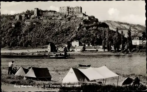 Ak Sankt Goarshausen am Rhein, St. Goar, Burg Rheinfels, Zeltplatz