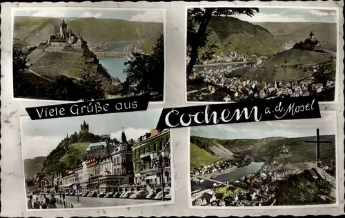 Ak Cochem an der Mosel, Teilansicht mit Burg, Pinnerkreuz, Straßenpartie