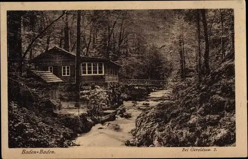 Ak Geroldsau Lichtental Baden Baden am Schwarzwald, Fluss, Haus, Brücke