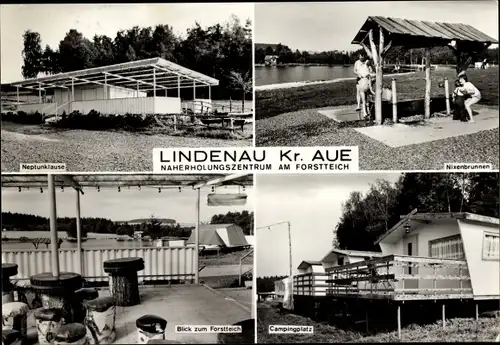 Ak Lindenau Schneeberg im Erzgebirge, Am Forstteich, Campingplatz, Nixenbrunnen, Neptunklause