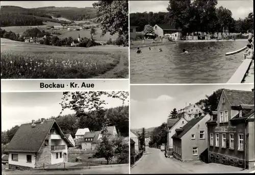 Ak Bockau im Erzgebirge Sachsen, Schwimmbad, Ortspartie, Trompeter Schlösschen