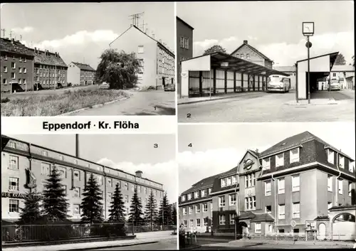 Ak Eppendorf in Sachsen, Neubaugebiet, Busbahnhof, VEB Kranich Schuhfabrik, VEB Planet Wäsche