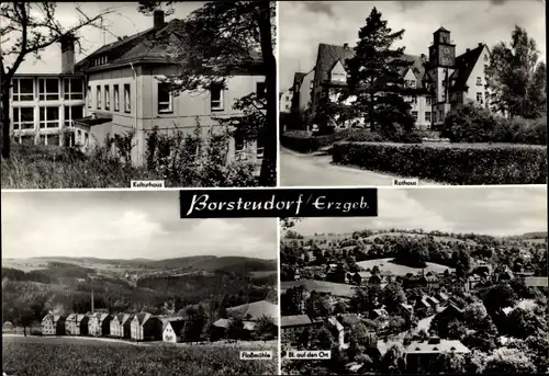 Ak Borstendorf Grünhainichen Sachsen, Rathaus, Kulturhaus, Floßmühle, Blick auf den Ort