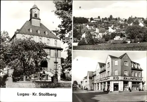 Ak Lugau im Erzgebirge, Rathaus, Teilansicht, Stollberger Straße mit HO Kaufstätte