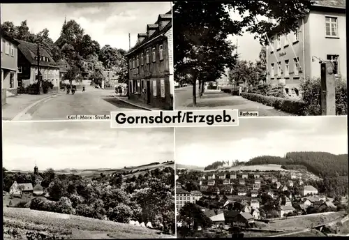 Ak Gornsdorf im Erzgebirge, Karl-Marx-Straße, Rathaus, Panorama