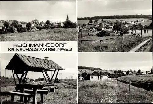 Ak Reichmannsdorf Saalfeld an der Saale Thüringen, Ortsansicht, Schutzhütte, Umgebung
