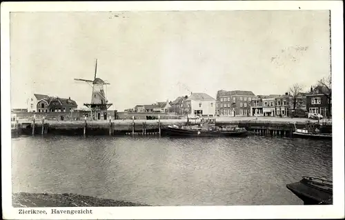 Ak Zierikzee Zeeland, Havengezicht, Molen