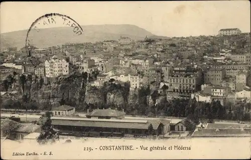Ak Constantine Algerien, Vue generale et Medersa