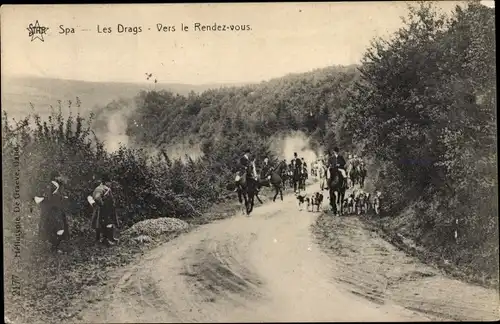 Ak Spa Wallonien Lüttich, Les Drags, Vers le Rendez-vous, Jagdhunde, Pferde, Reiter, Jagd