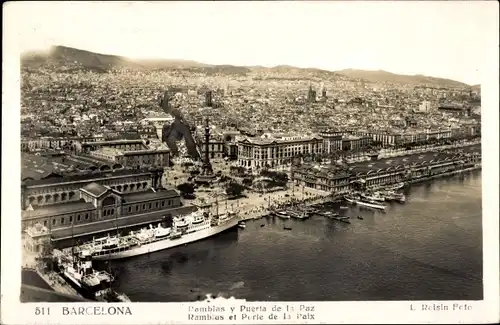 Ak Barcelona Katalonien Spanien, Ramblas y Puerta de la Paz
