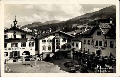 Ak St. Johann Kitzbühel in Tirol, Gasthof z. Dampel, Gasthof z. Bären, Kitzbühelerhorn