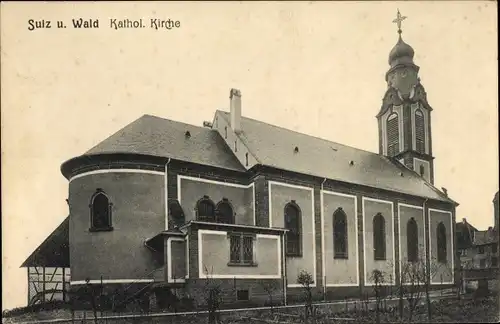 Ak Soultz sous Forêts Sulz unterm Wald Elsass Bas Rhin, Katholische Kirche