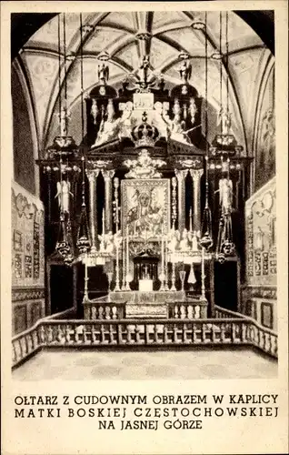 Ak Częstochowa Tschenstochau Schlesien, Jasna Gora, Altar, Schwarze Madonna von Tschenstochau