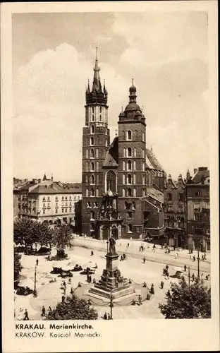 Ak Kraków Krakau Polen, Kosciól N. P. Mariacki, Marienkiche, Denkmal
