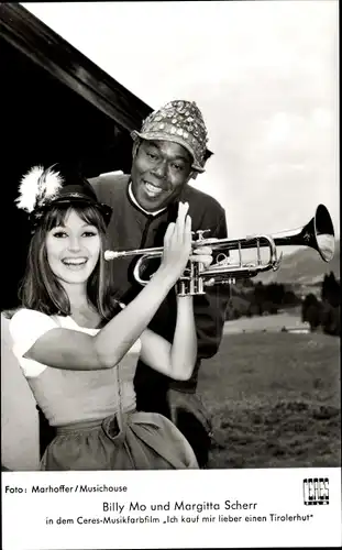 Ak Schauspieler Billy Mo, Margitta Scherr, Ich kauf mir lieber einen Tirolerhut, Trompete