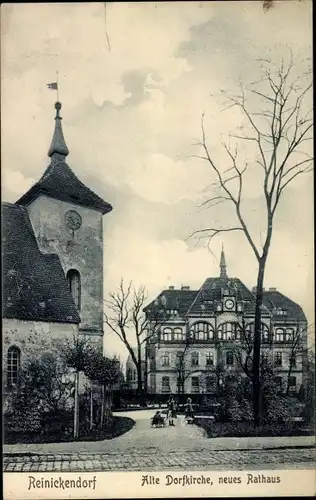 Ak Berlin Reinickendorf, Alte Dorfkirche, neues Rathaus