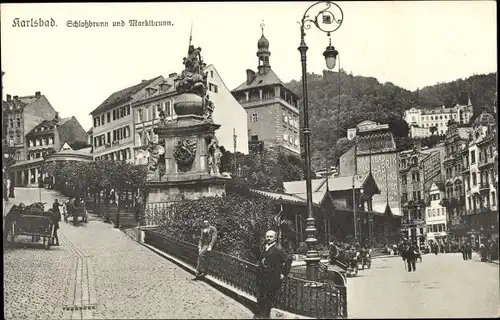 Ak Karlovy Vary Karlsbad Stadt, Schlossbrunn und Marktbrunn