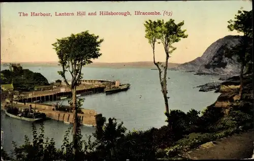 Ak Ilfracombe Devon England, The Harbour, Lantern Hill and Hillsborough
