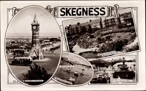 Ak Skegness East Midlands England, Clock Tower, Boating Lake, South Parade