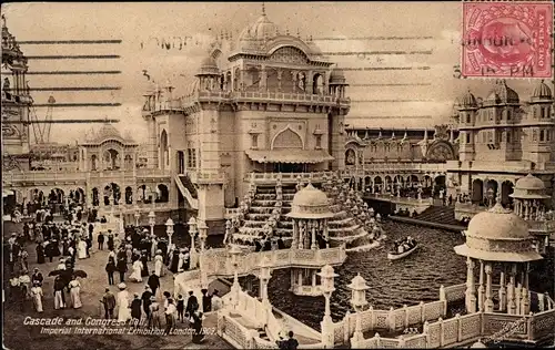 Ak London City England, Imperial International Exhibition 1909, Cascade and Congress Hall