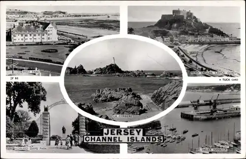 Ak Kanalinsel Jersey, Mont Orgueil Castle, West Park, St. Helier Harbour, Howard Davis Park