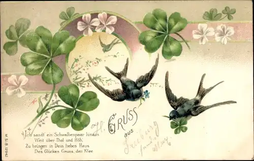 Litho Ich sandt' ein Schwalbenpaar hinaus, Kleeblätter, Schwalben