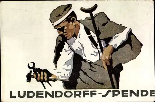 Ak Ludendorff Spende für Kriegsbeschädigte, Veteran mit Werkzeugen