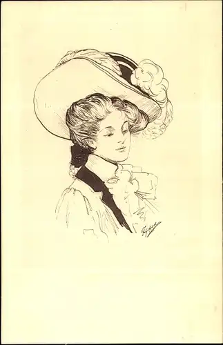 Künstler Ak Portrait einer Frau mit Hut, Fififred