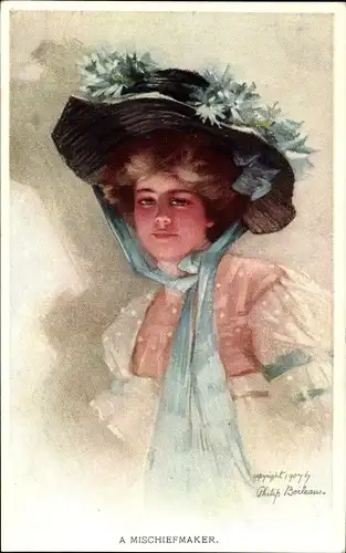 Künstler Ak Boileau, Philip, A Mischiefmaker, Portrait einer jungen Frau mit Hut