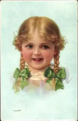 Ak Blondes Mädchen mit Flechtzöpfen, Kinderportrait