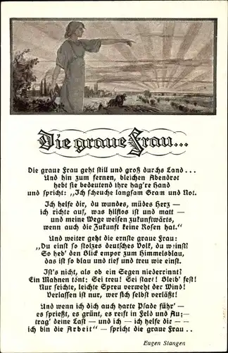 Gedicht Ak Stangen, Eugen, Die graue Frau geht still und groß durchs Land